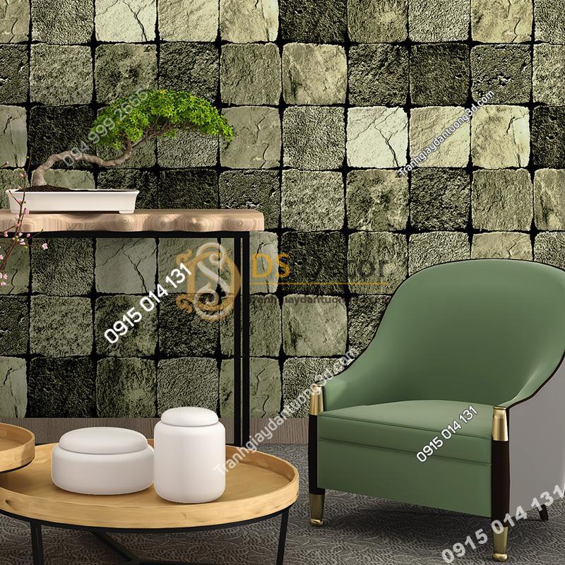 Giay dan tuong tuong da vuong 3D248 mau xanh reu