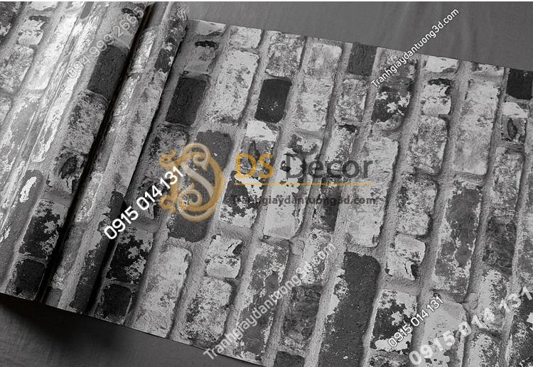 Be mat Giay dan tuong giả gach den loang trang 3D251