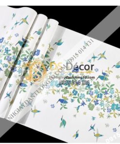 Bề mặt Giấy dán tường họa tiết chim hút mật hoa 3D259 màu xanh