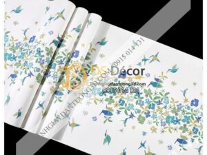 Bề mặt Giấy dán tường họa tiết chim hút mật hoa 3D259 màu xanh