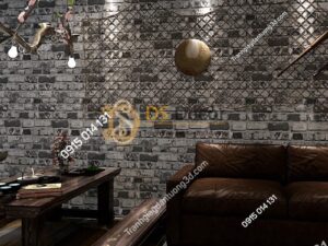 Giay dan tuong giả gach den loang trang 3D251 trang tri quan cafe