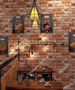 Giay dan tuong giả gach do loang trang 3D251 trang tri quan an