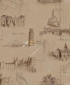 Giay dan tuong hoa tiet ky quan the gioi 3D253 mau nau cafe