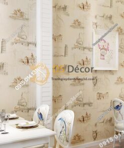 Giay dan tuong hoa tiet ky quan the gioi 3D253 mau trang