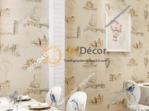Giay dan tuong hoa tiet ky quan the gioi 3D253 mau trang
