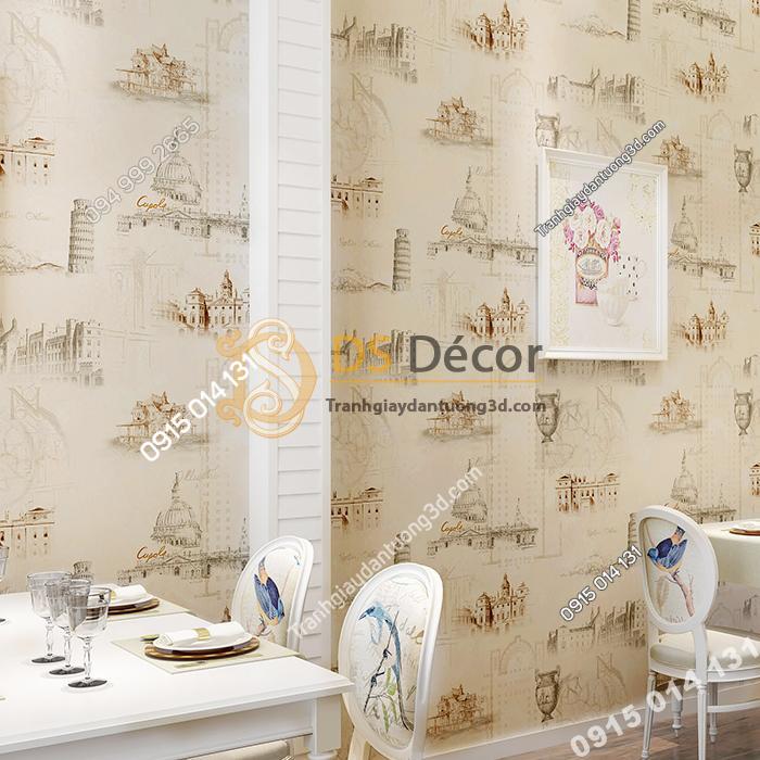 Giay dan tuong hoa tiet ky quan the gioi 3D253 mau trang