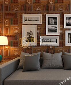 Giay dan tuong ke sach co 3D252 mau nau