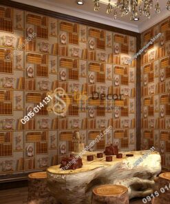 Giay dan tuong ke sach co 3D252 mau vang