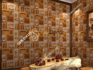 Giay dan tuong ke sach co 3D252 mau vang