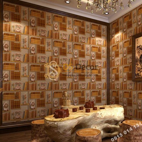 Giay dan tuong ke sach co 3D252 mau vang