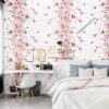 Giấy dán tường họa tiết chim hút mật hoa 3D259 màu hồng dán phòng ngủ