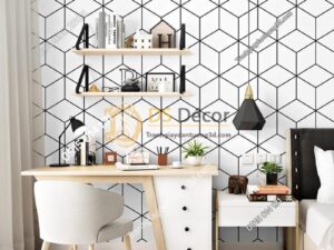 Giấy dán tường khôi vuông đen trắng 3D256 phòng học làm việc