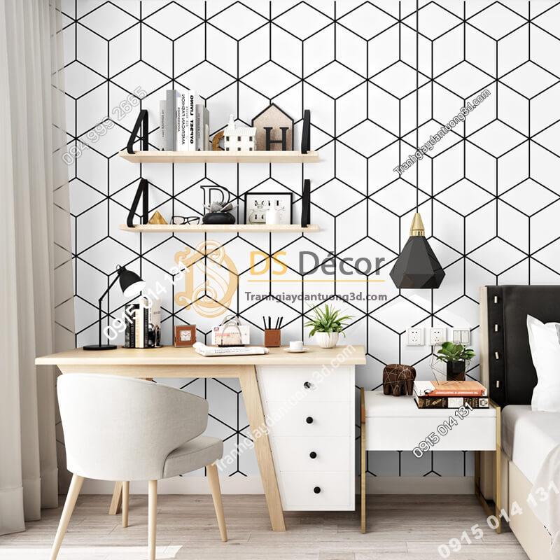 Giấy dán tường khôi vuông đen trắng 3D256 phòng học làm việc