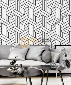 Giấy dán tường kẻ sọc đen trắng đan chéo 3D257