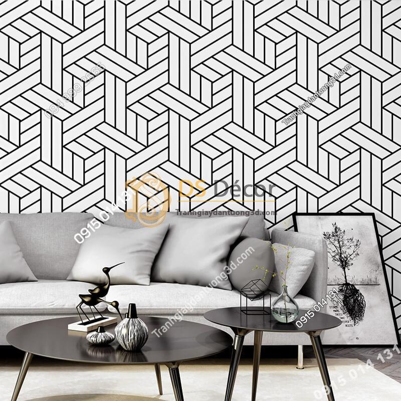 Giấy dán tường kẻ sọc đen trắng đan chéo 3D257