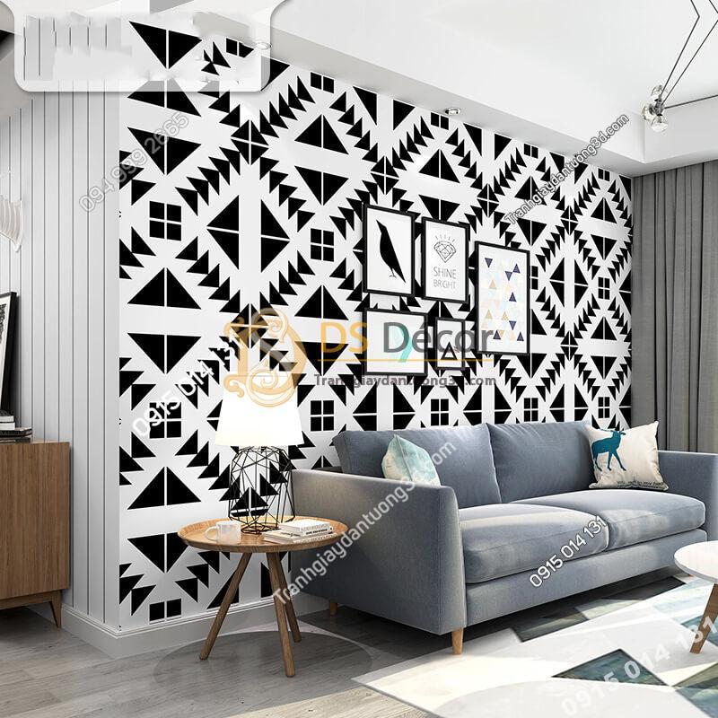 Giấy dán tường trắng đen đối xứng 3D255 phong khách