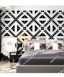 Giấy dán tường trắng đen đối xứng 3D255 phong ngu