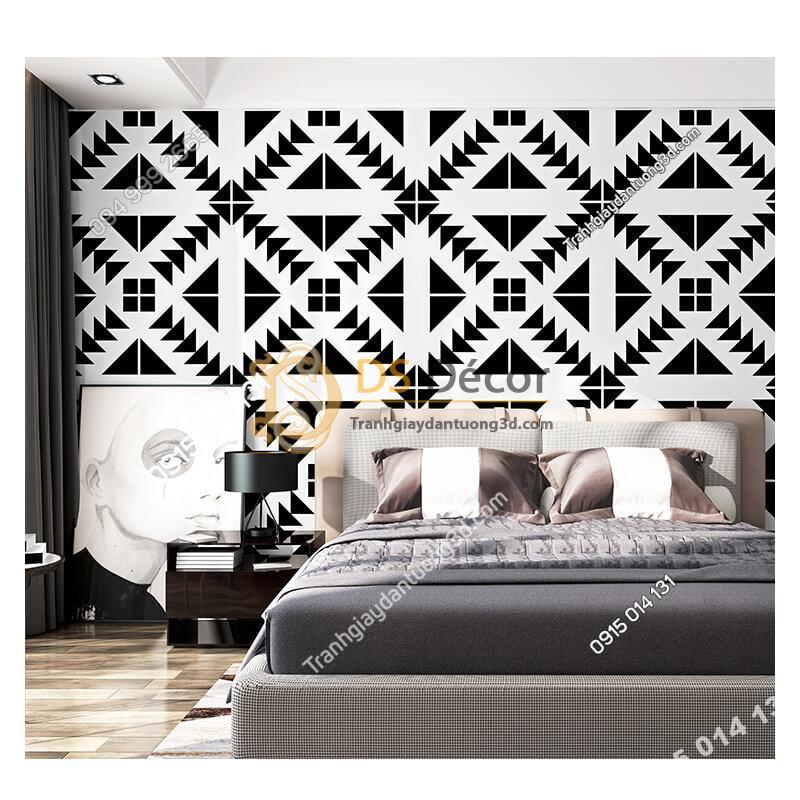Giấy dán tường trắng đen đối xứng 3D255 phong ngu