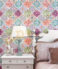 Giấy dán tường giả gạch bông kiểu bohemiang 3D267 màu hồng cho phòng ngủ