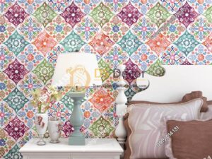 Giấy dán tường giả gạch bông kiểu bohemiang 3D267 màu hồng cho phòng ngủ
