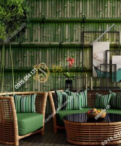 Giấy dán tường giả tường tre xưa 3D266 màu xanh lá cây