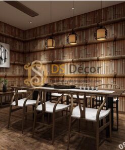 Giấy dán tường giả tường tre xưa 3D266 màu xanh nâu đậm