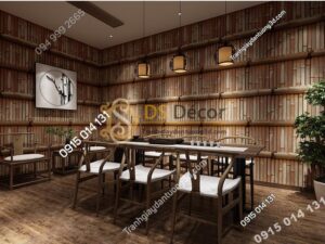 Giấy dán tường giả tường tre xưa 3D266 màu xanh nâu đậm