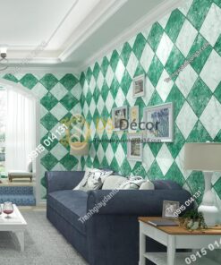 Giấy dán tường gạch caro 3D268 màu xanh