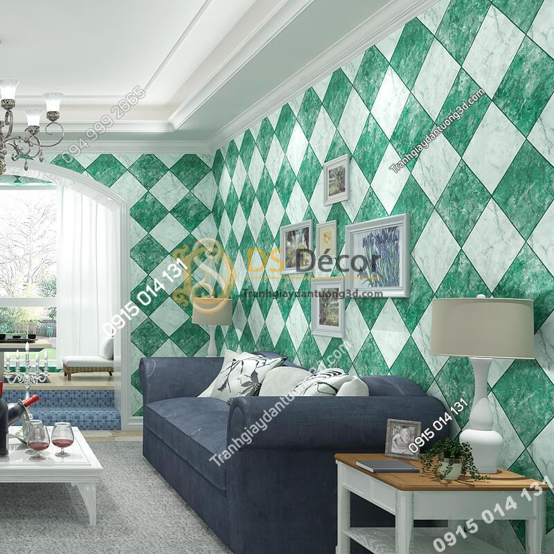 Giấy dán tường gạch caro 3D268 màu xanh
