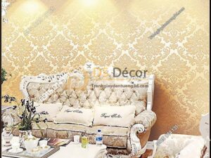 Giấy dán tường hoa châu âu cổ điển 3D273 màu be dán phòng khách