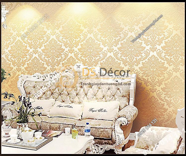 Giấy dán tường hoa châu âu cổ điển 3D273 màu be dán phòng khách