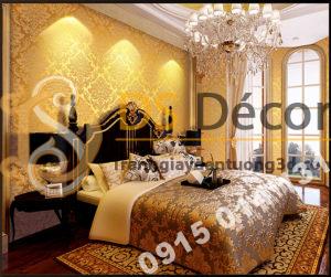 Giấy dán tường hoa châu âu cổ điển 3D273 màu vàng dán phòng ngủ