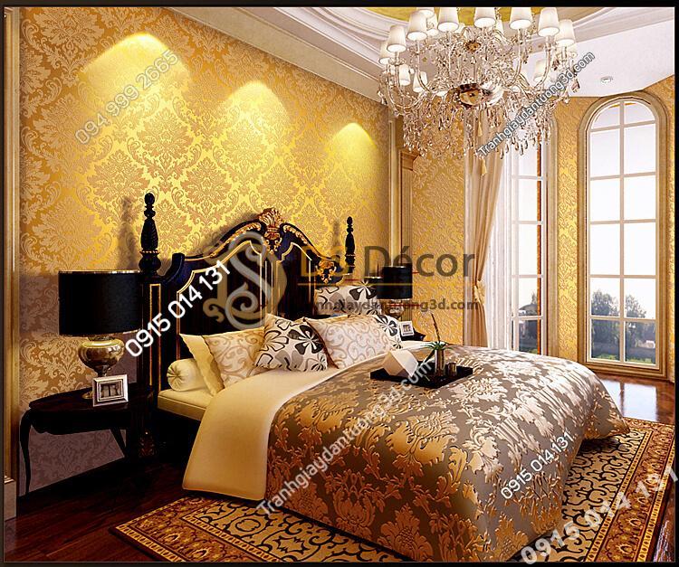 Giấy dán tường hoa châu âu cổ điển 3D273 màu vàng dán phòng ngủ