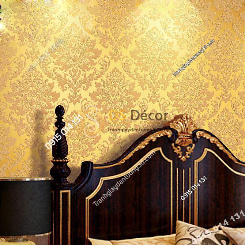 Giấy dán tường hoa châu âu cổ điển 3D273 màu vàng