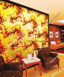 Giấy dán tường hoa đào đỏ chào tết đến xuân về 3D263