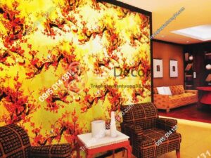 Giấy dán tường hoa đào đỏ chào tết đến xuân về 3D263
