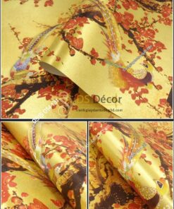 Giấy dán tường hoa đào đỏ chào tết đến xuân về 3D263 màu nhạt