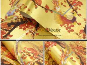 Giấy dán tường hoa đào đỏ chào tết đến xuân về 3D263 màu nhạt