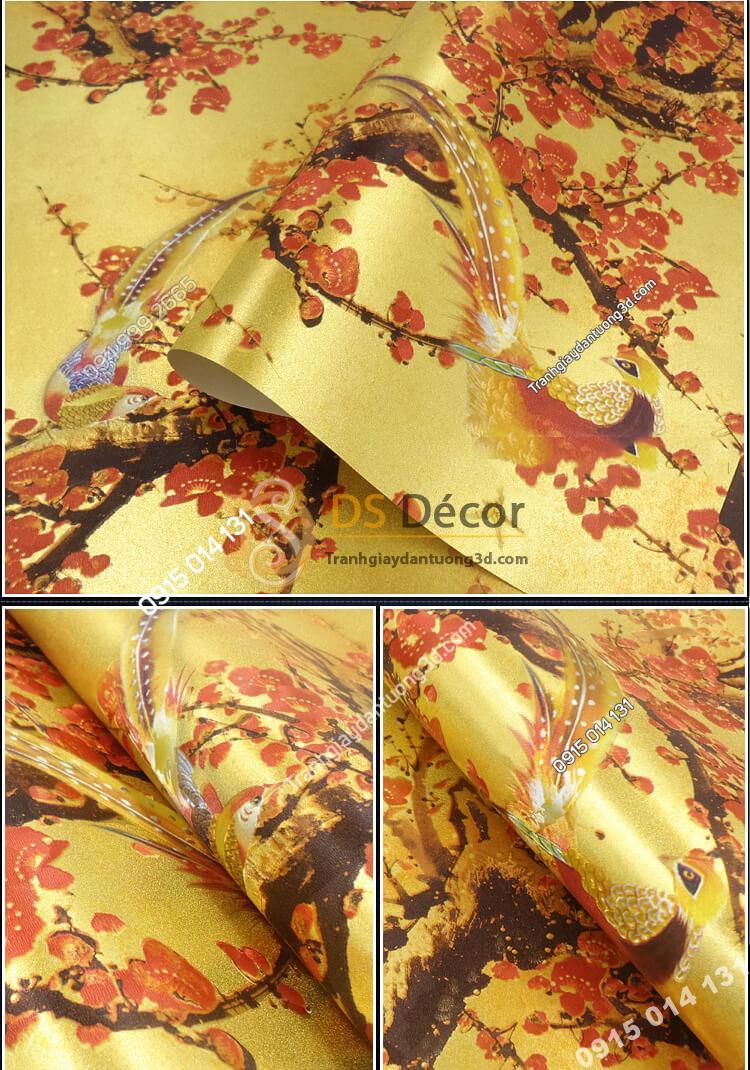 Giấy dán tường hoa đào đỏ chào tết đến xuân về 3D263 màu nhạt