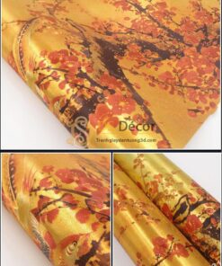 Giấy dán tường hoa đào đỏ chào tết đến xuân về 3D263 màu đậm