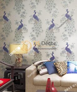 Giấy dán tường họa tiết chim công xanh 3D265