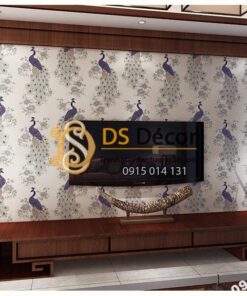 Giấy dán tường họa tiết chim công xanh 3D265 trang trí phòng khách