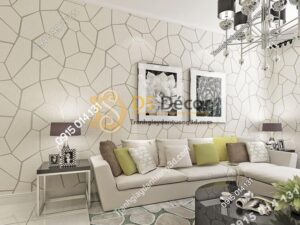 Giấy dán tường họa tiết vế nứt 3D274 màu trắng dán phòng khách