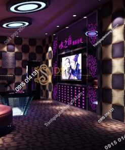 Giấy dán tường karaoke caro ô vuông lồi 3D271 màu tím