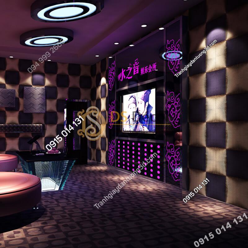 Giấy dán tường karaoke caro ô vuông lồi 3D271 màu tím