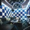 Giấy dán tường karaoke caro ô vuông lồi 3D271 màu xanh trắng
