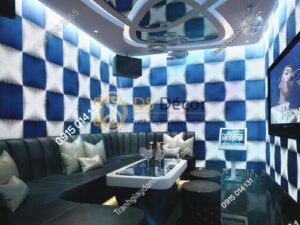 Giấy dán tường karaoke caro ô vuông lồi 3D271 màu xanh trắng