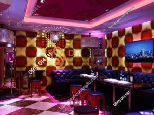 Giấy dán tường karaoke caro ô vuông lồi 3D271 màu đỏ