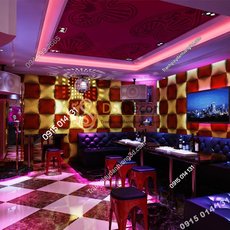 Giấy dán tường karaoke caro ô vuông lồi 3D271 màu đỏ