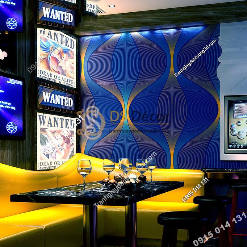 Giấy dán tường karaoke lượn sóng 3D270 màu xanh